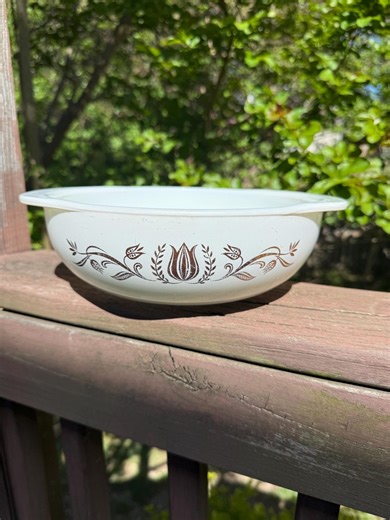 Vintage Pyrex Casserole Dish | Brown Tulip Floral Milk Glass Ovenware - Etsy