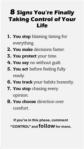 8 Signs You’re Finally Taking Control of Your Life #psychology #quotes #lifelessons #thepsyche