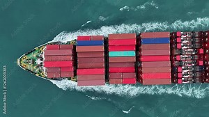 Cargo container Ship, cargo vessel ship carrying container and running for import export concept technology freight shipping sea freight by Express Ship. top view