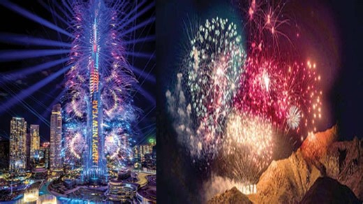 സുന്ദരം, സുരക്ഷിതം യു.എ.ഇ.യിലെ വെടിക്കെട്ട്; ബുർജ് ഖലീഫയുടെ ചില്ലുചുമരുകളിൽനിന്നുപോലും വർണക്കാഴ്ചകൾ