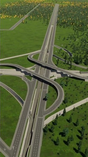 #004 3×3 Free Flow Interchange with Rail Median Cities Skylines II