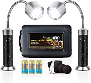 Grill Lights for BBQ - Water & Heat Resistant Magnetic BBQ Lights for Grill with Adjustable 360 Degree Flexible Gooseneck – Outdoor Grilling LED Barbecue Light (Batteries Included) – 2 Pack