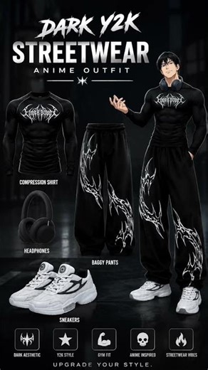 Dark Y2K Streetwear Fit 🔥 Anime Inspired Outfit Ideas #streetwear