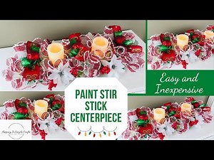 Christmas Dollar Tree Centerpiece using a 5 Gallon Paint Stir Stick LED Candles Floral Arrangement