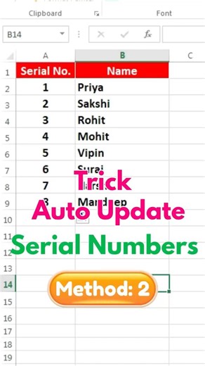 Auto Update Serial Number in Excel | Excel Smart Formula #excel #trick - 2 #formulaic #calculate
