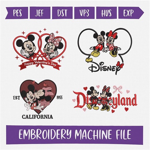 Disney Embroidery Bundle Mickey Minnie Valentine Love Couple Heart Design Pes Dst Jef Exp - Etsy