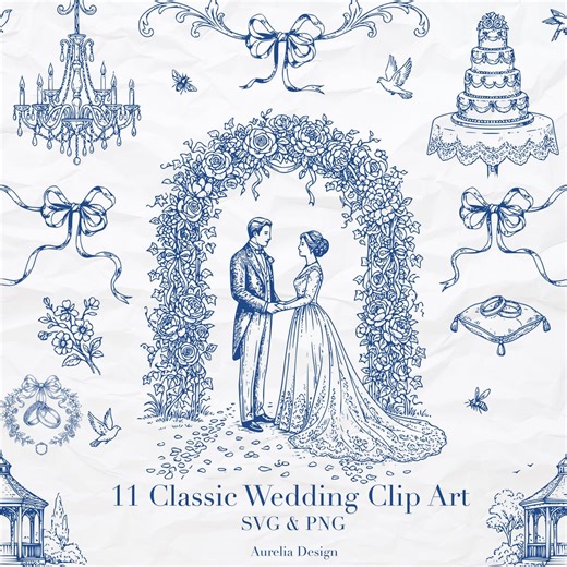 Classic Wedding Clip Art SVG PNG, Vintage Bridal Illustration, Chandelier and Cake Graphics, Ornate Couple and Flowers, Digital Download - Etsy