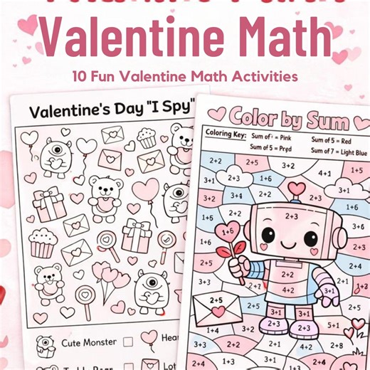 Valentine's Day Math Worksheets, Addition Subtraction Activities (PDF Download) - Etsy
