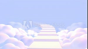 Looped white stairs on clouds animation.