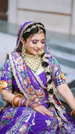 makeover by diksha on Instagram: "My prettiest mata pujan bride 💜 Makeup by :-@diksha__makeover_ Outfit & jewellery:- @thegujratcollection_rental_ #makeupartist #makeuplover #explorepage #explore #rajputimakeuplook #bridetobe #rajputiposhak #reelitfeelit #reels #makeuptutorial #rajputimakeup #instafit"