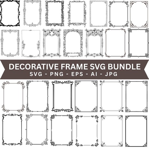 Decorative Frame SVG, Floral Border Svg, Elegant Frames, Label Frames Svg, Frames Silhouette Svg, Hand Drawn Frames, Digital File - Etsy