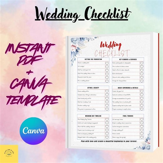 Wedding Checklist Template Canva,printable & Editable, PDF Checklist, Instant Download, Ultimate Planner, Wedding Information - Etsy