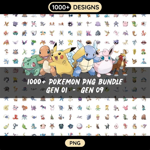 Pokemon PNG Bundle Gen 01 to Gen 09: Transparent PNG, Pikachu Svg Snorlax Gengar Eevee Charmander Bulbasaur Files, Digital Download - Etsy