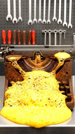 INSANE Fluorescent Yellow Foam TRANSFORMS Rusty Typewriter Parts! 😮✨