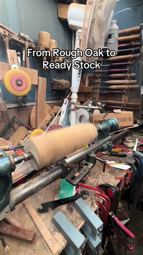 Spinning rough oak rounds into usable timber — one pass at a time. #Woodturning #Oak #LatheLife #Woodworker