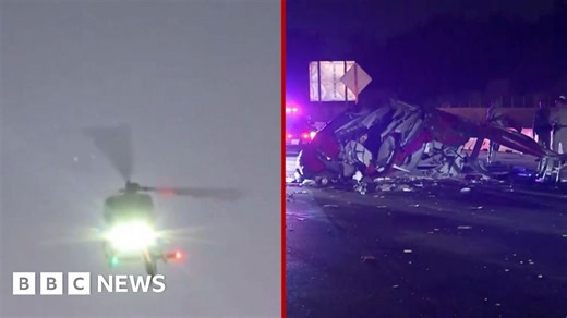 Watch: Moment helicopter crashes onto California interstate