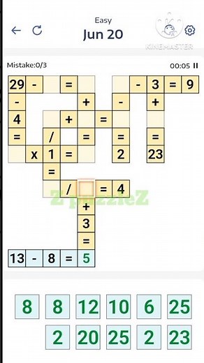 20 Jun 2025 | Daily Cross Math Puzzle (Easy) | Step-by-Step Solve – Arithmetic Logic Game #ZpuzzleZ