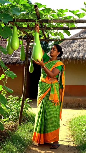 Beautiful Women Harvesting Bottle Gourd from Garden #rurallife #harvesting #villagelife