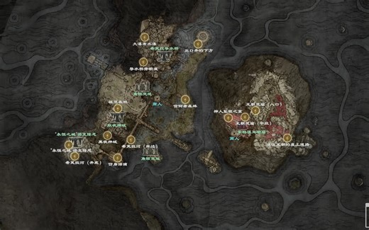 【艾尔登法环】高清大地图，包含了所有赐福点、洞窟、废墟、牢房、商人的位置和名称