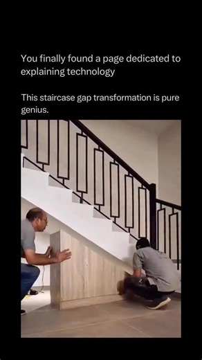 Technology Explained on Instagram: "Follow @explaining.tech to learn everything about technology one post at a time 🧠⚙️ Transforming a useless staircase gap into functional storage is a masterclass in spatial optimization. Most homes have “dead space” behind the drywall that serves no structural purpose. By installing a custom cabinetry system, you are essentially creating a cantilevered drawer unit. These drawers use heavy-duty telescopic slides that can support hundreds of pounds, allowing th