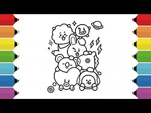 Coloring BTS Character BT21 Coloring Page | RJ, Shooky, Mang, Koya, Chimmy, Tata and Cooky