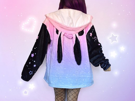 Fluffy Pastel Goth Bunny Ear Hoodie Yami Kawaii Rabbit Hoody Creepy Cute Fuzzy Zipper Hoodie Gradient Japanese Alt Aesthetic J Fashion Coat - Etsy