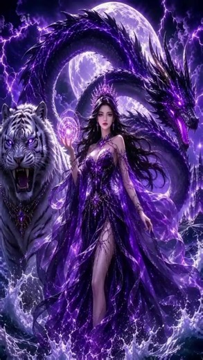 🌕⚡ Saat bulan ungu mencapai puncaknya, Ratu Laut muncul membawa kekuatan yang membangunkan dua penjaga legendaris. Harimau Putih Raksasa mengaum, Naga Raksasa membuka matanya, dan ombak pun bergemuruh. Beranikah kamu menatapnya hingga akhir? Nyai Roro Kidul Harimau Putih Raksasa Naga Raksasa Dark Fantasy AI Cinematic #nyairorokidul #darkfantasy #harimauputih #NagaRaksasa #aicinematic