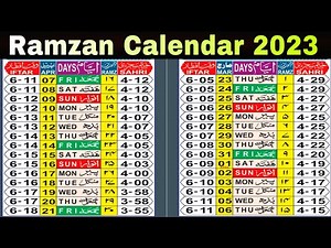 Sehri Iftar Time Table 2023 | Ramzan Calendar 2023