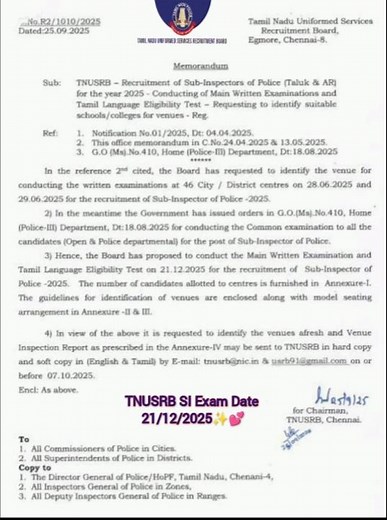 TNUSRB-SI 2025 Date released✨ #tnusrbsiexamdate2025 #officialSIexamDate #styleanandh #trending