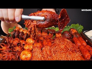 ASMR MUKBANG | Spicy Seafood Boil & Mushrooms & Sausage EATING 직접 만든 버섯 해물찜 오징어 팽이버섯 소스 퐁당 먹방