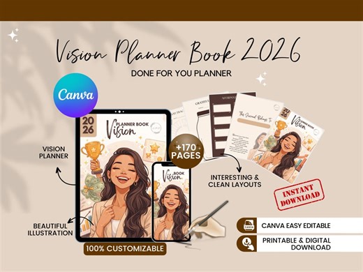2026 Vision Planner | Digital Life Goal Setting Journal (canva Editable) - Etsy