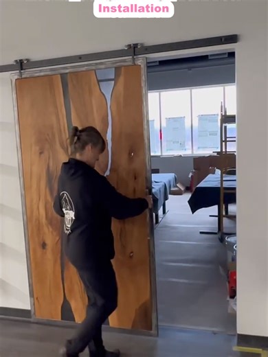 Live Edge Epoxy Sliding Barn Door Installation (1)