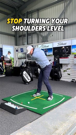 😬 Most golfers turn their shoulders level in the backswing. Your shoulders actually turn 90° to your spine, which means when you’re in golf posture the left shoulder moves down in the backswing and the right shoulder moves down through the strike. Understand this motion and your swing becomes far more natural. Save this drill and try it next time you practice. @Mike Malaska @Titleist @Golf Live @houseofgolfonline #malaskagolf #golfcoach #golfdrills