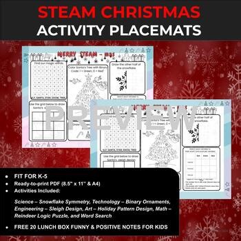 Christmas STEAM Activity Placemat | Holiday STEM & Logic Puzzles