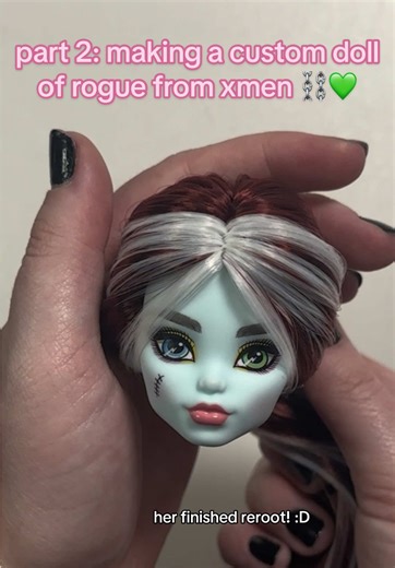 making a custom doll of rogue: part 2! ⛓️💚 rerooting her hair & prepping for her faceup in this part! thank you guys sm for all of the love on the first part!