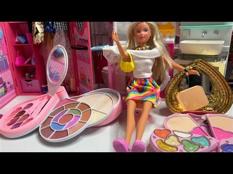 Barbie friends sleep over satisfying with unboxing review and miniature Barbie toys play set ASMR
