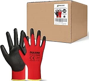 Safety Work Gloves PU Coated-60 Pairs,Red Seamless Knit Glove with Polyurethane Coated Smooth Grip on Palm & Fingers, for Men and Women, Ideal for General Duty Work (Large)