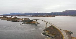 Amazing Architecture Of Storseisundet Bridge: The Longest Bridge In The Atlantic Road - aerial shot