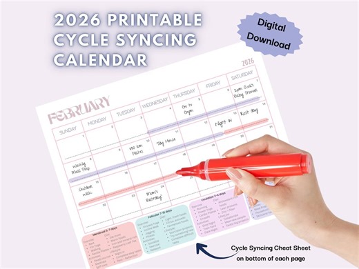 Printable 2026 Cycle Syncing Calendar - Period Tracker With Exercise, Lifestyle, & Food Guide - Etsy