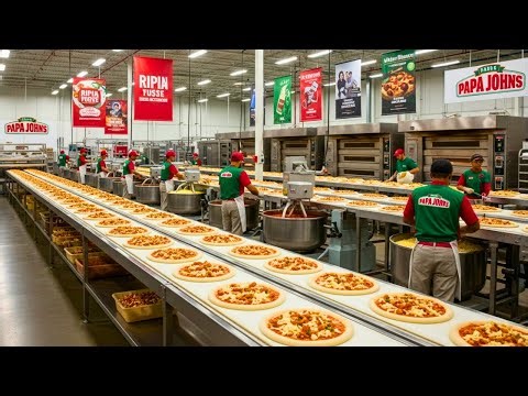 FULL PROCESS | Inside the Papa John’s Pizza Factory – How Millions of Pizzas Are Made Every Year