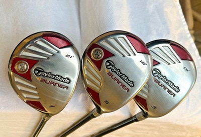 3 pc TAYLORMADE BURNER WOOD SET. #3/15*, #5/18*, #7/21* FAIRWAY WOODS R/H & N/R | eBay