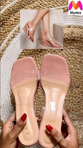 Myntra Transparent double strap nude/peach wedge heel #review #myntrafinds #heels