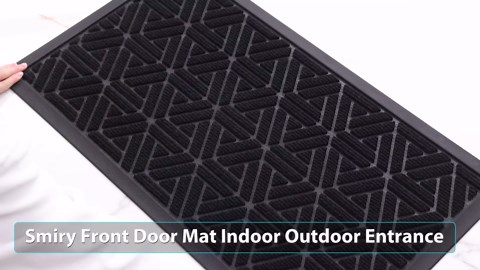 Smiry Front Door Mat Outside Entrance, Heavy Duty Sturdy Natural Rubber Doormat, Trap Dirt and Moisture, Easy Clean Low Profile Mats for Indoor Outdoor Entry, Grid Geometric (47x32, Green)