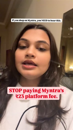 Harshita on Instagram: "STOP paying Myntra’s ₹23 platform fee 😭💸 I found a way to REMOVE IT — and it actually works. Follow + comment “Myntra” and I’ll DM you the full trick 👇🔥 myntra platform fee, remove myntra fee, myntra hack, myntra shopping trick, save ₹23 on myntra, myntra india hack, online shopping tips, shopping tricks India, myntra cod hack, myntra replacement trick #myntrahack #myntraindia #shoppinghack #onlineshoppingtips #indiahacks #shoppingtricks #viralhack #savemoneyindia #my