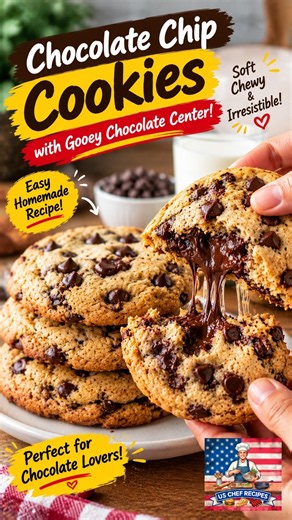 Chocolate Chip Cookies with a Gooey Chocolate Center 🍪🍫 | Easy Homemade Cookie Recipe