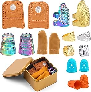 Ftyiwu Sewing Thimble, Thimble for Hand Sewing Finger Protector | Sewing Thimble with Storage Box, Adjustable Metal Sewing Thimble, DIY Hand Sewing Tool Accessories