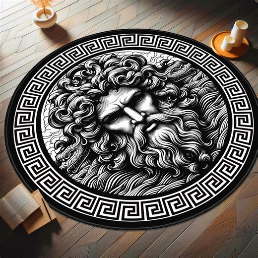 Medusa Round Rug, Greek Mythology Area Carpet, Ancient Greek Key Pattern Floor Mat - Etsy