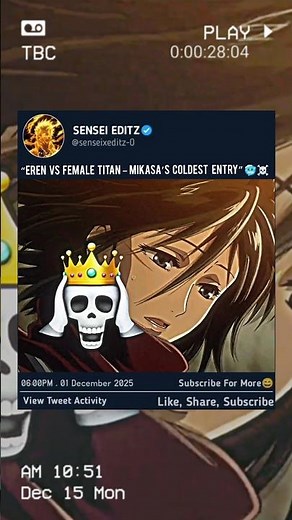 "EREN VS FEMALE TITAN - MIKASA'S COLDEST ENTRY" 🥶☠️