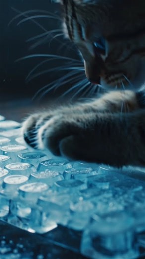 A cat is typing on a keyboard made of ice. #meow