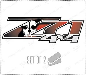 Chevy Silverado Z71 4x4 Decals Stickers (Dimensions 12.5" x 4") - F (2007-2013) Bed Side 1500 2500 HD (Set of 2) (Skull#3 Gloss (Premium Series))